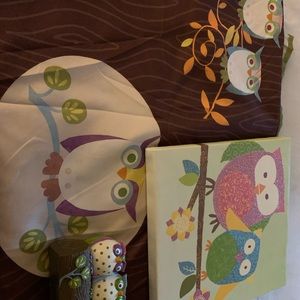 Kids Owls Shower Curtain, Art, Toothbrush Holder
